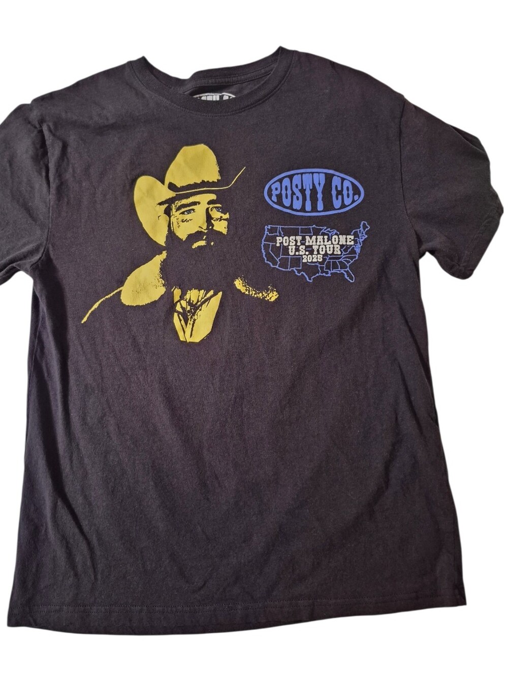 Men’s Black Post Malone Tour Graphic Tee - Yellow/Blue Print